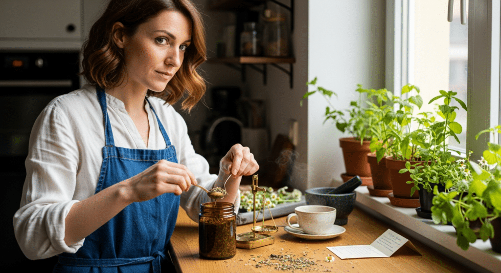 Nő készíti a Papnő teakeverék receptje alapján