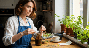 Nő készíti a Papnő teakeverék receptje alapján