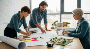 operatív program végrehajtás — városi tervezőcsapat asztal körül